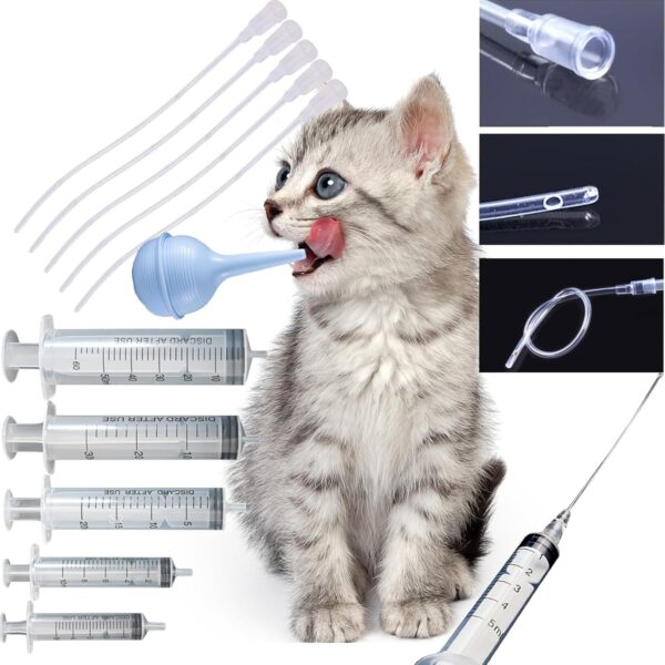 11 Pcs Puppy Kitten Feeding Tube Kit, Pet Feeding Supplies Kit Includes 5 Pcs Kitten Feeding Syringe 5 ML 10 ML 20 ML 30 ML 60 ML 5 Pcs 8 FR Transparently Feeding Tubes, Bulb Syringe for Small Animals - Image 6