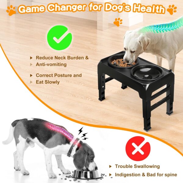 Elevated Dog Bowls, 2-in-1 Dog Feeder with Slow Feeder Dog Bowls & No Spill Dog Water Bowl, 4 Heights Adjustable Raised Dog Bowl Stand Non-Slip & Anti-Dust Dog Food Bowl for Medium Large Dogs, Black - Image 4