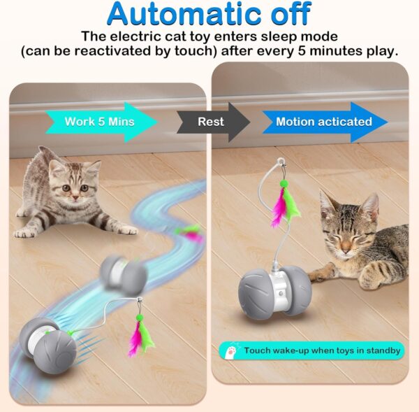 Interactive Cat Toys Fast Rolling Power Ball with Extra Long Feather Wand, Motion Activated Cat Toys - Image 5