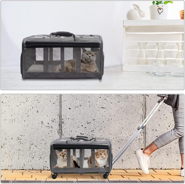 Double-Compartment Pet Rolling Carrier with Wheels for 2 Pets,for Up to 35 LBS,Cat Rolling Carrier for 2 Cats,Super Ventilated Design,Ideal for Traveling/Hiking/Camping - Image 5