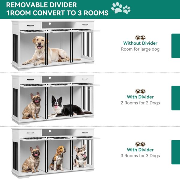 YITAHOME Dog Crate Furniture with 3 Rooms, 70.9" Dog Kennel Indoor with 2 Drawers, Heavy Duty Wooden Dog Crate for 3 Small Medium Dogs, White - Image 3