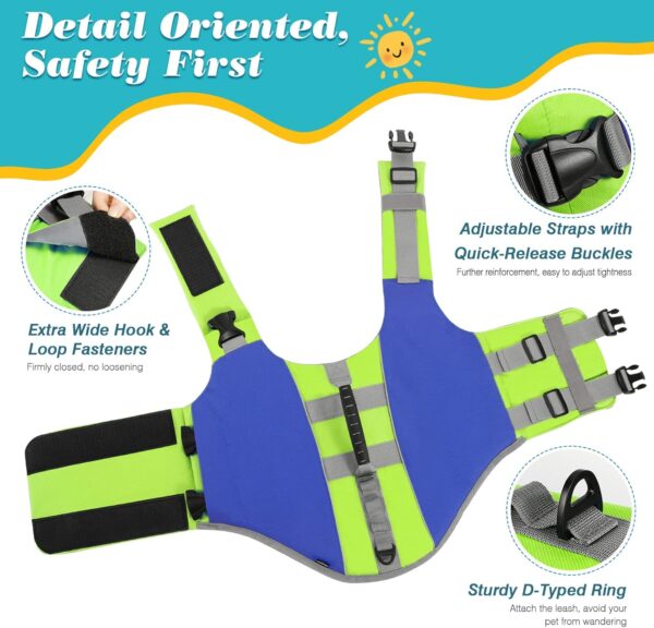 Dog Life Jacket, Life Jacket for Dogs with High Buoyancy Rescue Handle, Adjustable Ripstop Safety Vest Float Lifesaver Vest Reflective Stripes for Swimming Boating Dogs, Large Size, Dark Blue - Image 5