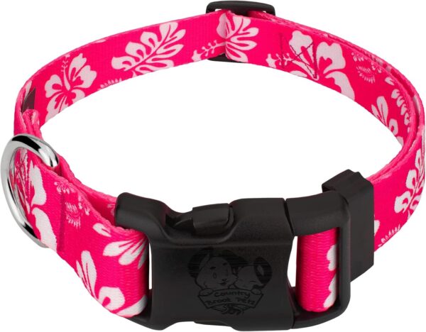 Country Brook Petz - Deluxe Dog Collar - Made of Premium Polyester for Durability, Comfort & Style - Vibrant Summer Breeze Collection, Pink Hawaiian, Small