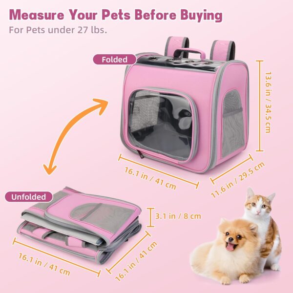 Pet Carrier Backpack, Cat Backpack Carrier with Breathable Holes, Portable Pet Travel Carrier for Medium/Small Cats and Dogs, Airline Approved, Ideal for Outdoor Picnic,Hiking (Pink) - Image 2