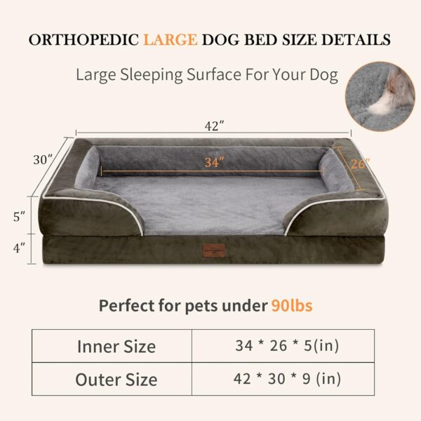 XL Dog Bed for Extra Large Dogs, Waterproof Orthopedic Foam Dog Beds with Bolster, Washable Dog Bed Sofa Pet Bed with Removable Cover & Non-Slip Bottom(X-Large,Dark Green) - Image 4