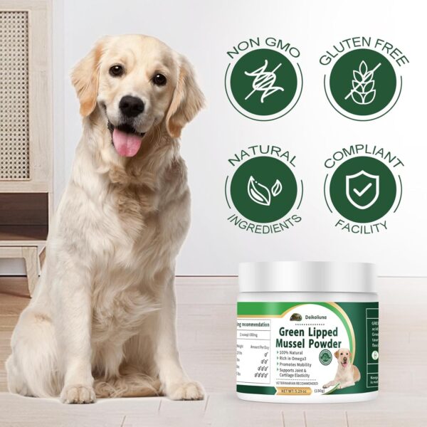 Green Lipped Mussels for Dogs & Cats, Dog Joint Supplement Powder Supports Joints, Tendons, Ligaments, Muscles, Green Lippled Mussels Powder for Pets Promote Normal Mobility & Flexibility (5.29 oz) - Image 3