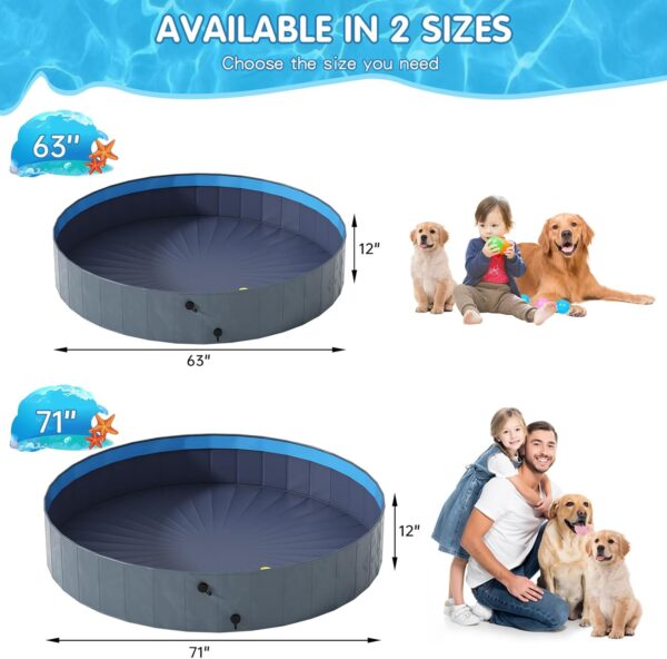 Dog Pool with Sprinkler, Foldable Portable Non-Slip Dog Bath Tub, Outdoor Kiddie Pool with Hard Plastic, Collapsible Dog Swimming Pool for Kids Dogs Pets, Gray (63"x12") - Image 5