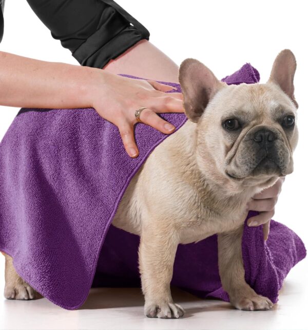 Patas Lague Dog Towel for Drying Dogs, 40''x20'' Large Quick Dry Microfiber Grooming Pet Towel, Super Soft Absorbent Machine Washable Dog Shammy Towel Dog Supplies, Purple - Image 2