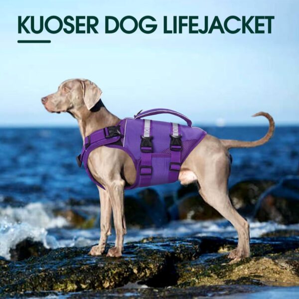 Kuoser Dog Life Jacket, High Flotation Dog Life Vest for Swimming Boating, Adjustable Ripstop Dog Lifesaver for Small Medium and Large Dogs, Reflective Safety Pet Life Preserver with Rescue Handle - Image 7