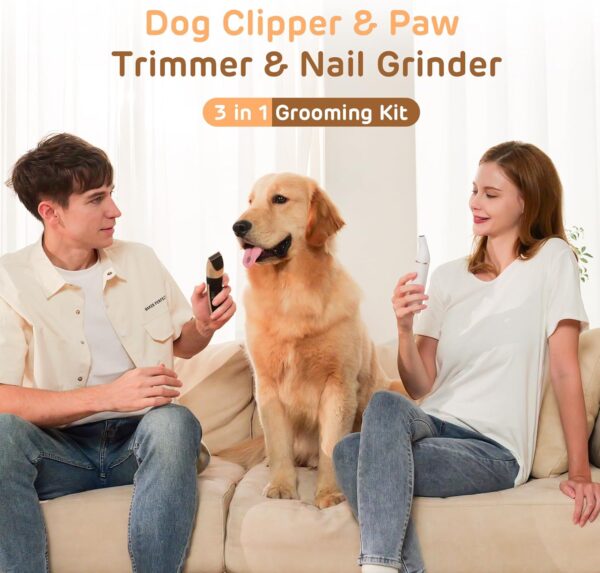 Dog Hair Clippers for Grooming Kit and Dog Paw Trimmer for Grooming, Low Noise Rechargeable Cordless, Shaver Grooming Supplies for Pet Cats Dogs (Gold, White) - Image 6