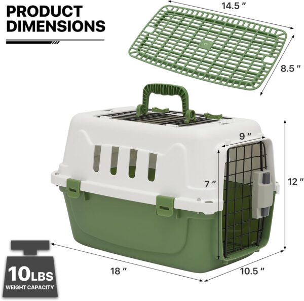 MoNiBloom 18-Inch 2-Door Top Loading Cat Carrier, Plastic Dog Crate Hard-Sided Dog Travel Carrier for Small Dogs and Cats, Ventilation and Security Lock Design for Pets up to 10 lbs (Green) - Image 2