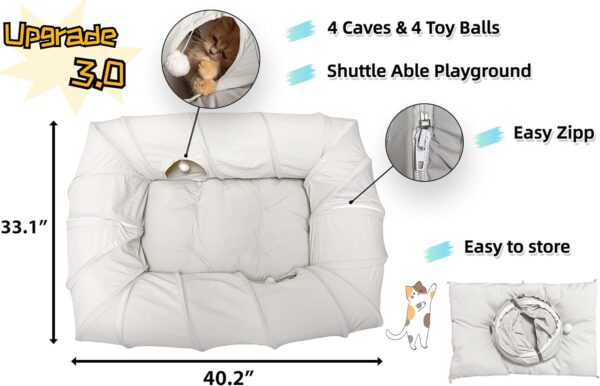 4 Ways Shuttled XL Cat Tunnel Bed for Indoor Cats Peekaboo Cat Cave Donut with Cool Mat - Image 4