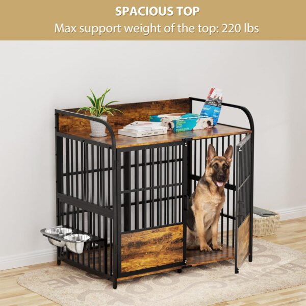 Large Dog Crate Furniture, XXL Dog Crate Indoor with Adjustable Height & 360° Rotating Feeder, 48 Inch Dog Crates for Large Medium Dogs, 48" L X 30" W X 45" H - Image 3