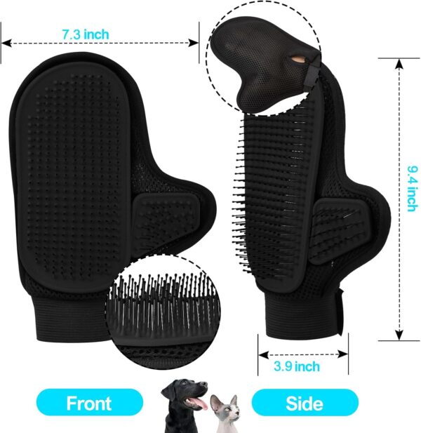 2024 Pet Grooming Glove with Tipped Pin Brush,Special Design Deshedding Glove, Massage Mitt, Perfect Petting Tool for Sensitive Dogs & Cats with Long & Medium Fur - Right-Hand - Black - Image 8