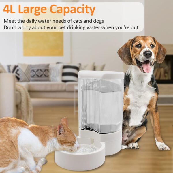 Pet Water Dispenser, Gravity Automatic Dog Water Bowl & Cat Water Dispenser, 4L Cat Dog Waterer Station, Self Water Dish without Electricity Auto Water for Cats Dogs Bunny - Image 2