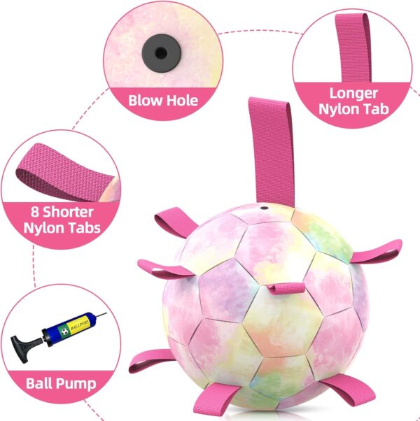 Dog Toys Soccer Ball with Straps, Puppy Balls Dog Balls for Small Medium Dogs, Dog Water Toys Pool Toys, Puppy Dog Birthday Gifts, Rainbow（6 Inch） - Image 7