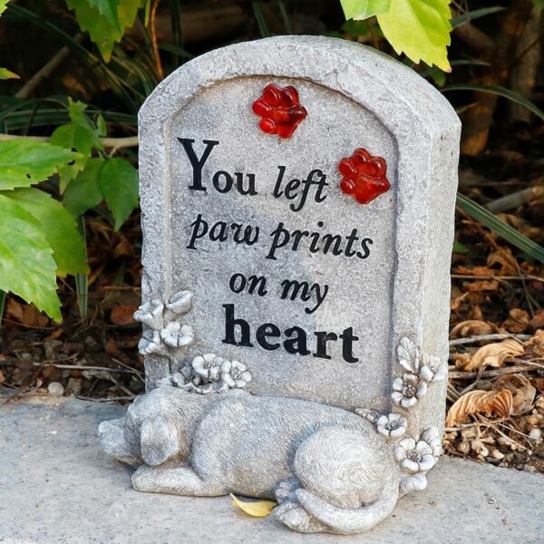 Dog Memory Stone Solar Lights Garden Memorial Stepping Stone Sleeping Dog Tombstone with Solar Light Pet Loss Gift for Dog Dog Garden Stone or Headstone with Paw Prints Pet Graver Marker - Image 3