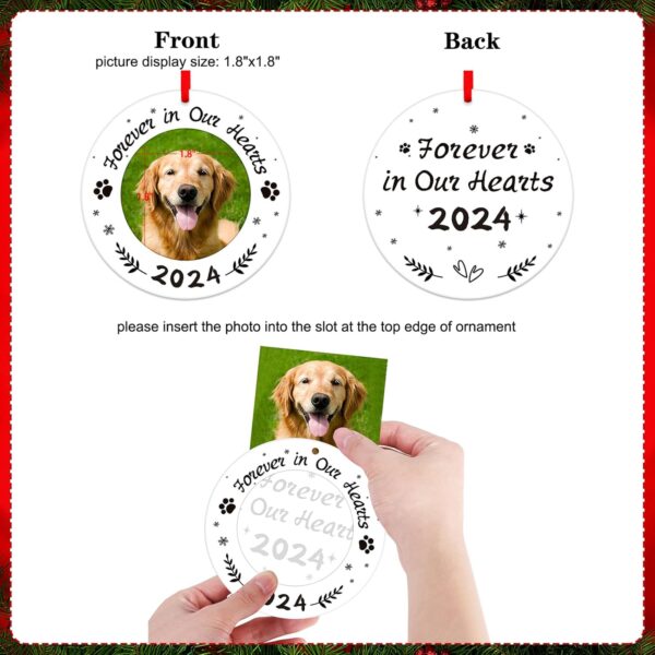 WaaHome Picture Frame Dog Memorial Christmas Ornaments 2024 Forever In Our Hearts Pet Memorial Ornaments for Christmas Tree, Pet Memorial Gifts, Sympathy Remembrance Gifts for Loss of Dog Cat Pet - Image 5