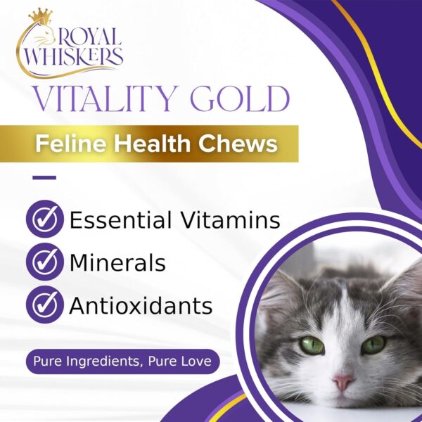 Vitality Gold: Feline Health Chews - Omega 3,Taurine,CoQ10, & Biotin Rich - Vet-Formulated for Cell,Heart,Brain, Vision Wellness - 90 (3g) Chews, Made in USA - Image 8