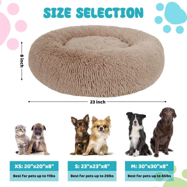 Small Dog Bed, Anti-Anxiety Calming Dog Bed, Warming Cozy Soft Donut Dog Bed, Fluffy Faux Fur Plush Dog Bed for Small Dogs and Cats, Machine Washable.(Beige, 23x23in) - Image 5