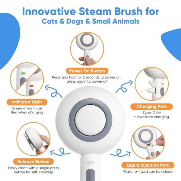 Pet Steam Brush, Cat & Dog Brush for Shedding, Cat Steam Brush, Cat Hair Brush, Steam Brush for Cats, Steam Cat Brush with Release Button and Tank - Image 4