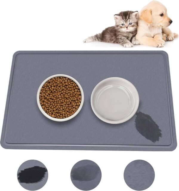 Extra Large Stone Dog Food Mat,Absorbent Cat Dog Mat for Food and Water, Quick Drying Pet Feeding Mat, Anti-Slip Diatomaceous Earth Dog Bowl Mat for Messy Drinkers,Dark Grey 23.6''x15.35''