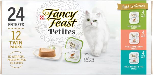 Purina Fancy Feast Gourmet Wet Cat Food Variety Pack, Petites Pate Collection, break-apart tubs, 24 servings - (Pack of 12) 2.8 oz. Tubs