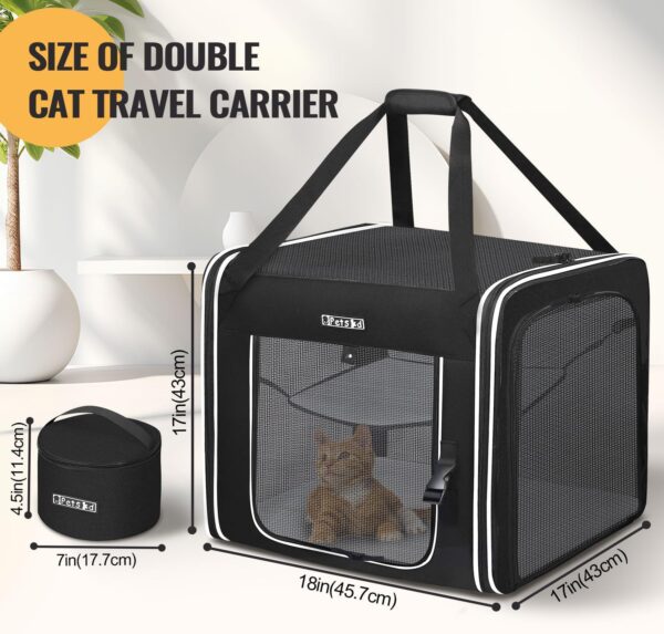 Combinable Pet Carrier for Large Cat or Medium Dog, 18"x17"x17" Large Cat Carrier for Car Travel, 2 Small Pet Soft Carrier with Food Bag, Bowl and Safety Locking Zippers for Vet, Camping - Image 2