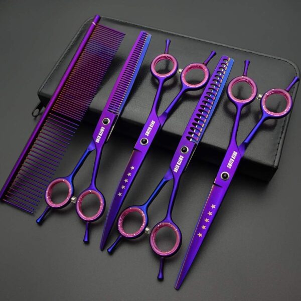 7.0 inches Professional Dog Grooming Scissors Set Straight & thinning & Curved & chunkers & comb 5pcs in 1 Set for left-handed & right handed - Image 2