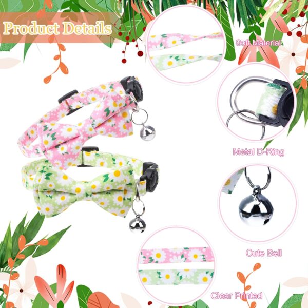 4 Pcs Breakaway Cat Collar with Bow Tie and Bell Floral Cat Kitten Collar with Removable Bowtie Adjustable Safety Collars for Girl Cats - Image 3