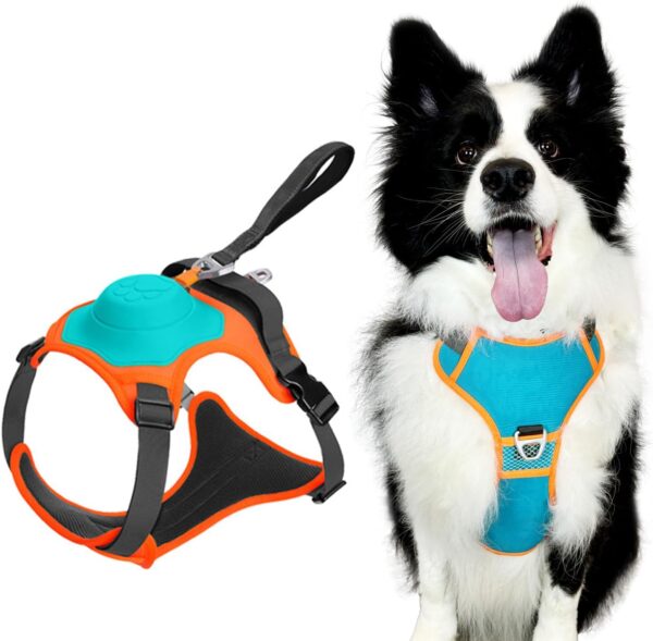 Dog Harness with Retractable Leash，2-in-1 Big & Medium Dog Harness Vest with Built-in Auto-Stop Function Leash, 370 LB of Pull Adjustable Dog Walking Harness-L, Hand Free Dog Leash Harness Set