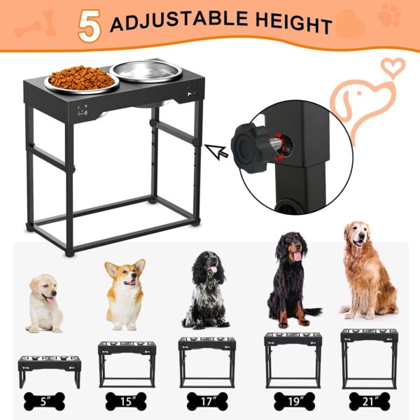 Elevated Dog Bowl Large Breed with Slow Feeder, Dog Bowl Stand 5 Height Adjustable with Two 304 Stainless Steel Dog Food Bowl, Raised Dog Bowls for Lager Sized Dog - Image 3