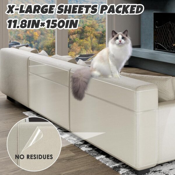 【NO PINS Pain】 Cat Scratch Furniture Protector Thicken Self-Adhesive Single Side Couch Protector from Cat Claws,Furniture Protectors from Cats Scratching,Anti Cat Scratch Deterren Protectors 150"x12" - Image 2