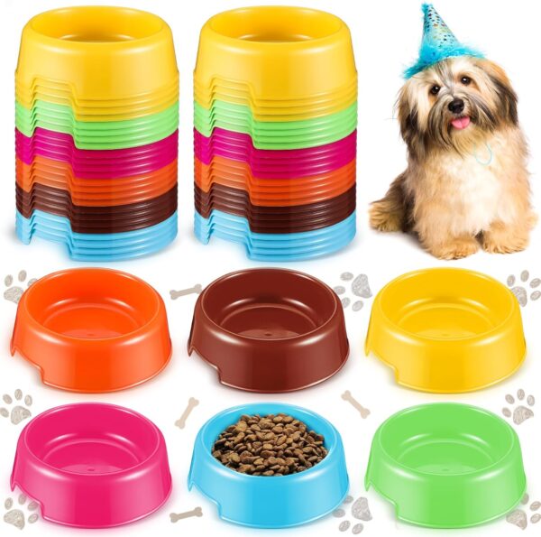 24pcs Puppy Dogs Birthday Party Supplies Pet Plastic Bowls Bulk Reusable Dog Bowls Puppy Food Bowl Feeding Water Pet Bowl for Dog Cat Paw Party Favor, Blue, Yellow, Pink, Coffee, Orange, Green