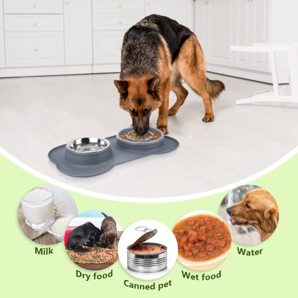 Pecute Slow Feeder Dog Bowls to Slow Down Eating, Dog Bowl Slow Feeder with No-Spill Non-Skid Silicone Mat, Food-Grade Safe Dog Food Bowls Slow Feeder, Stainless Steel Dog Water Bowl for Dogs Cats - Image 7