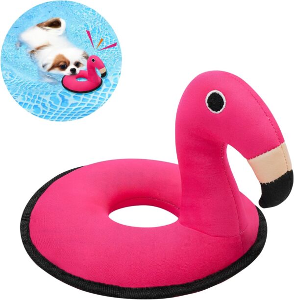 Squeaky Dog Toys, Floating Dog Toys for Indoor or Outward Play, Swim Ring Design Interactive Dog Gifts for Small and Medium Dogs - Flamingo