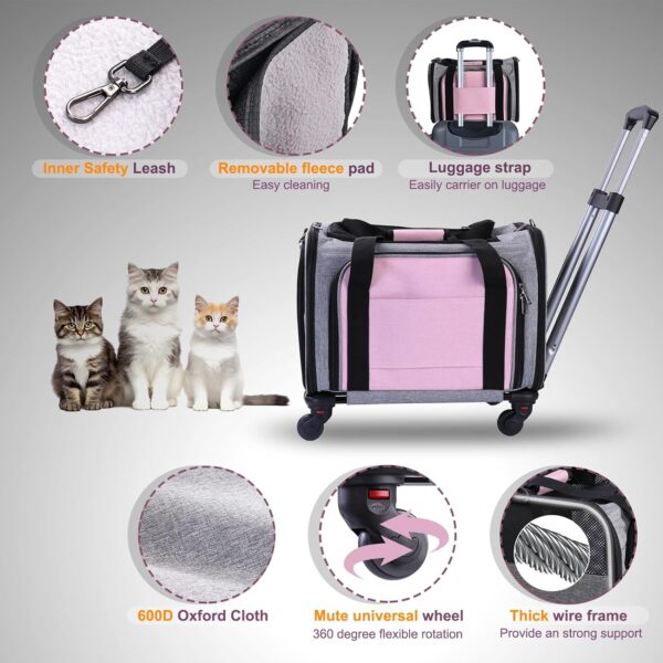 Pet Carrier Airline Approved on Wheels - Two Sided Expandable Cat Soft Carrier for Puppy and Cats Under 26lbs, Rolling Cat Carrier for Airplane, Camping, Outdoor - Image 3