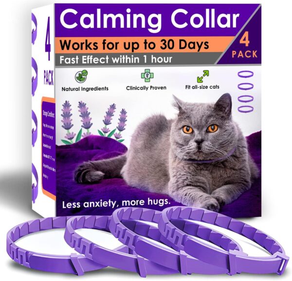 4 Pack Calming Collar for Cats – Pheromone Cat Calming Collar Cat Anxiety Relief and Stress – Adjustable Water Resistant Breakaway Calming Collars Natural Ingredients Pheromones Rapid Effect