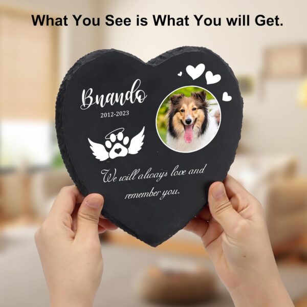 Personalized Pet Memorial Stone for Dogs 5.5" x 5.5", Customized Heart Dog Memorial Gifts for Loss of Dog, Dog Memory Gifts, Cat Loss Gifts, Pet Headstone for Indoor Outdoor, Pattern-3 - Image 3