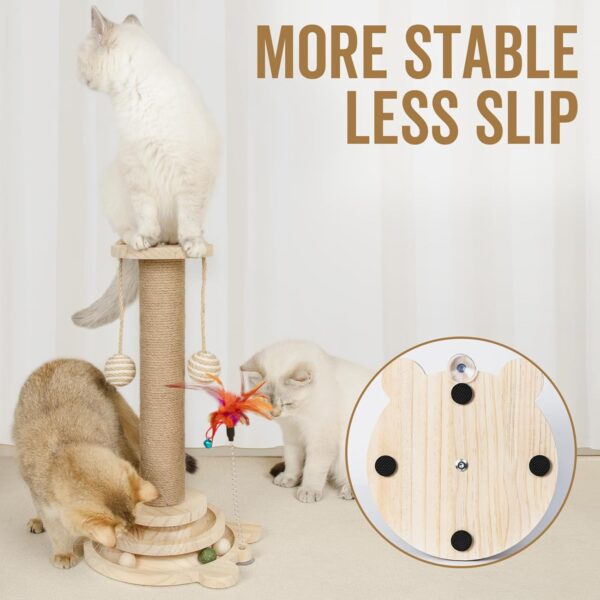 Mora Pets Cat Scratching Post 18” Cat Scratch Post Cat Toys for Indoor Cats Wooden Kitten Toys Cat Post with Ball Track and Catnip Balls for Small and Medium Cats - Image 4