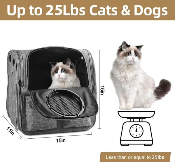 Cat Backpack Carrier, Airline Approved, Ventilated Design, Breathable Mesh for Small Cats and Dogs for Hiking and Camping, Carry Up to 25 Pounds (GreyUpgrade) - Image 2