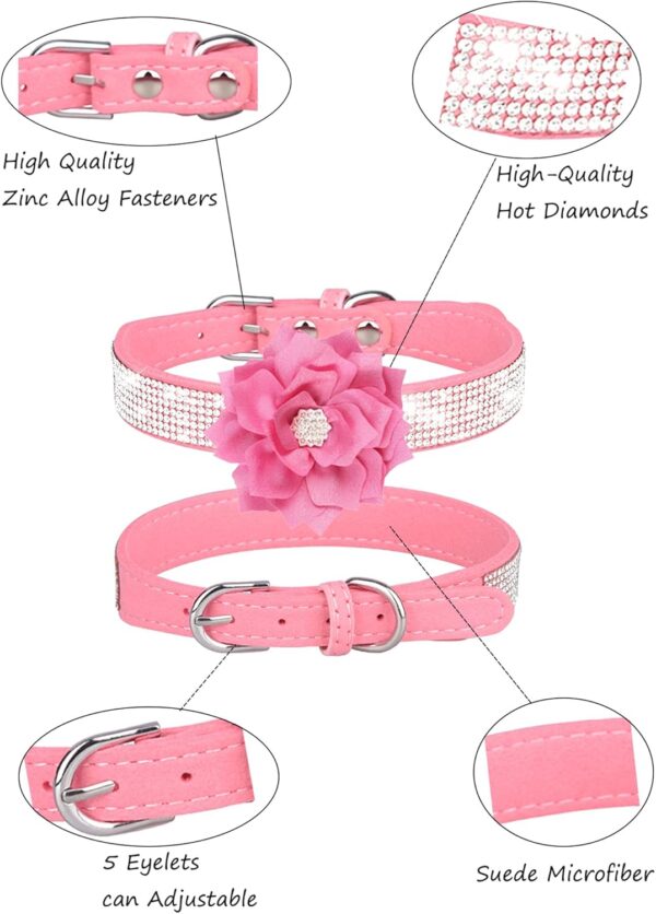 Rhinestone Dog Collar for Small Medium Dogs Pink XS Dog Collar for Girl Female Dogs Flower Puppy Collar for Summer Spring Wedding Puppy Necklace Girl Dog Collar (Pink, XS) - Image 3