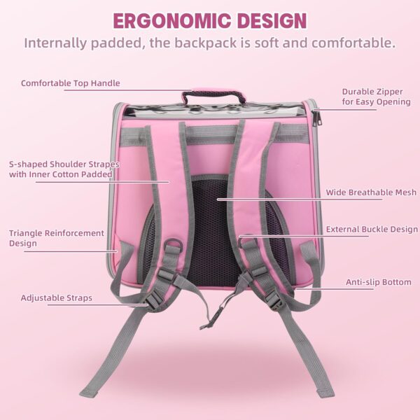 Pet Carrier Backpack, Cat Backpack Carrier with Breathable Holes, Portable Pet Travel Carrier for Medium/Small Cats and Dogs, Airline Approved, Ideal for Outdoor Picnic,Hiking (Pink) - Image 5