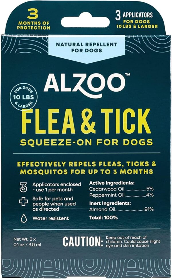 Flea & Tick Squeeze-On for Dogs, Helps Repel Fleas, Ticks & Mosquitos, Up to 3-Months Protection, 100% Plant-Based Active Ingredients, Water-Resistant, 3 EZ-On Applicators Per Pack