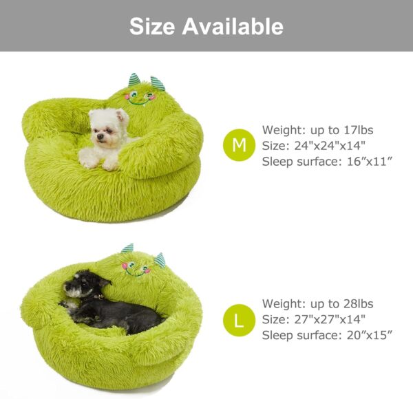 Jiupety Cute Calming Dog and Cat Bed, Indoor High Bolster Donut Dog Beds, Comfortable Plush Cuddler Dog Bed, M(24"x24"x14") Size for Small Dogs and Cats, Cute Cartoon Soft Bed, Green.… - Image 6