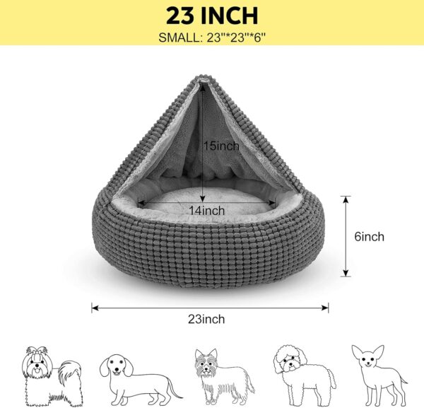 SIWA MARY Small Dog Bed with Attached Blanket, Cozy Donut Cuddler Anti-Anxiety Hooded Pet Beds Calming Cave Bed. Orthopedic Round Puppy Beds for Dogs or Cats Washable, Anti-Slip Bottom, 23inch - Image 2