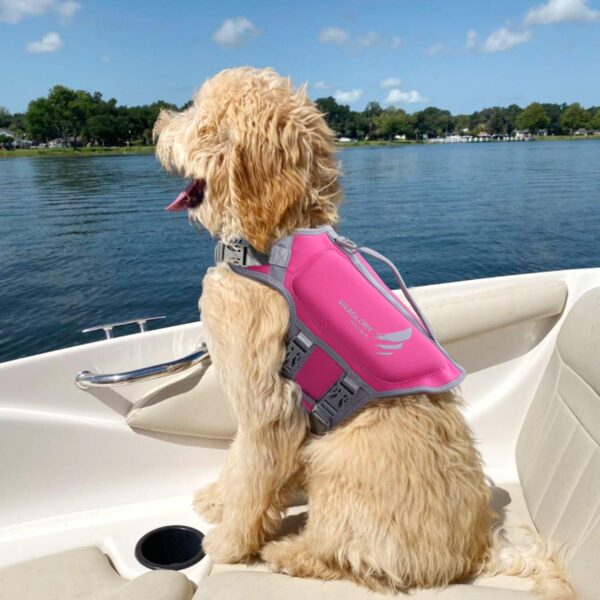 VIVAGLORY Lightweight Dog Life Jacket, Pet Life Preserver Life Vest Skin-Friendly Neoprene for Medium Dogs with D-ring and Quick Release Buckle, Pink - Image 6