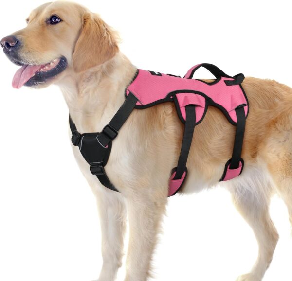 rabbitgoo Escape Proof Dog Harness, Soft Padded Full Body Pet Harness, Reflective Adjustable No Pull Vest with Lift Handle and Leash Clip for Large Dogs Walking Hiking Training, L, Pink