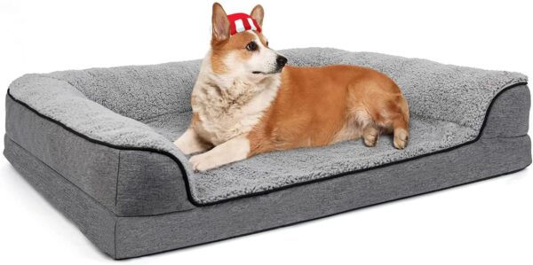 Dog Bed for Small Dogs, Washable Pet Sofa Bolster Bed with Removable Cover & Orthopedic Foam, 28” Large Dog Beds for Dogs Under 30 lbs