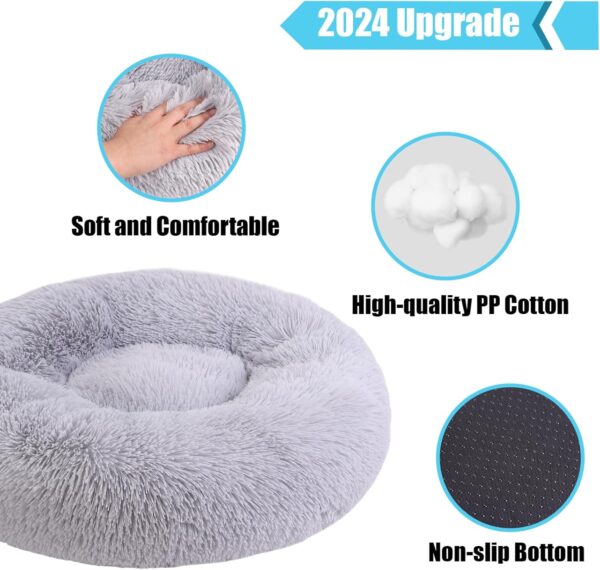 Calming Dog Bed, Pet Beds for Small Dogs, Cat Beds for Indoor Cats, Fluffy Faux Fur Plush Small Dog Bed, Washable Puppy Bed with Anti-Slip Bottom, Dog Bed Medium Size Dog Light Gray, 17 Inch - Image 4